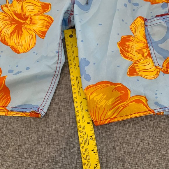 Men's Speed Beach Surf Board Shorts Small Blue Yellow Floral Drawstring - Picture 13 of 14